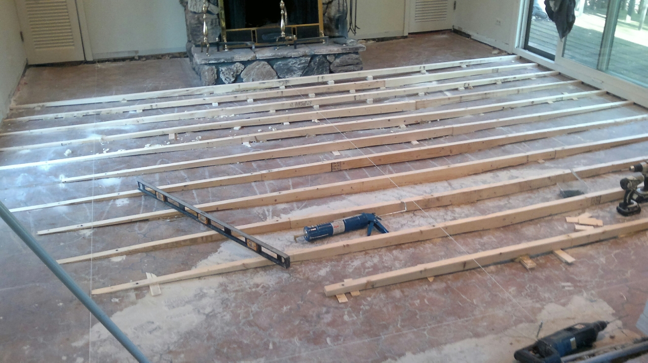 Subfloor reinforcement for red oak hardwood floor installation in Lake Forest, IL by Midwest Hardwood Floors