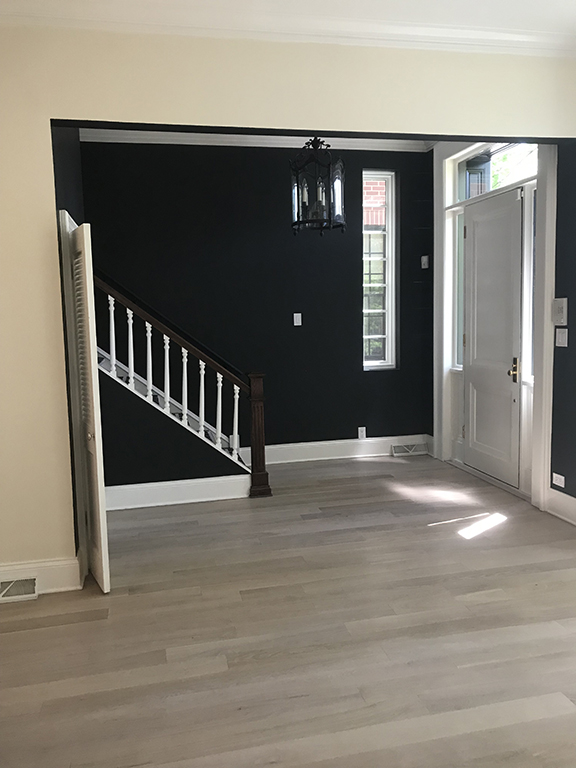 White oak hardwood floor refinished with Pickled Oak stain in Glencoe, IL by Midwest Hardwood Floors