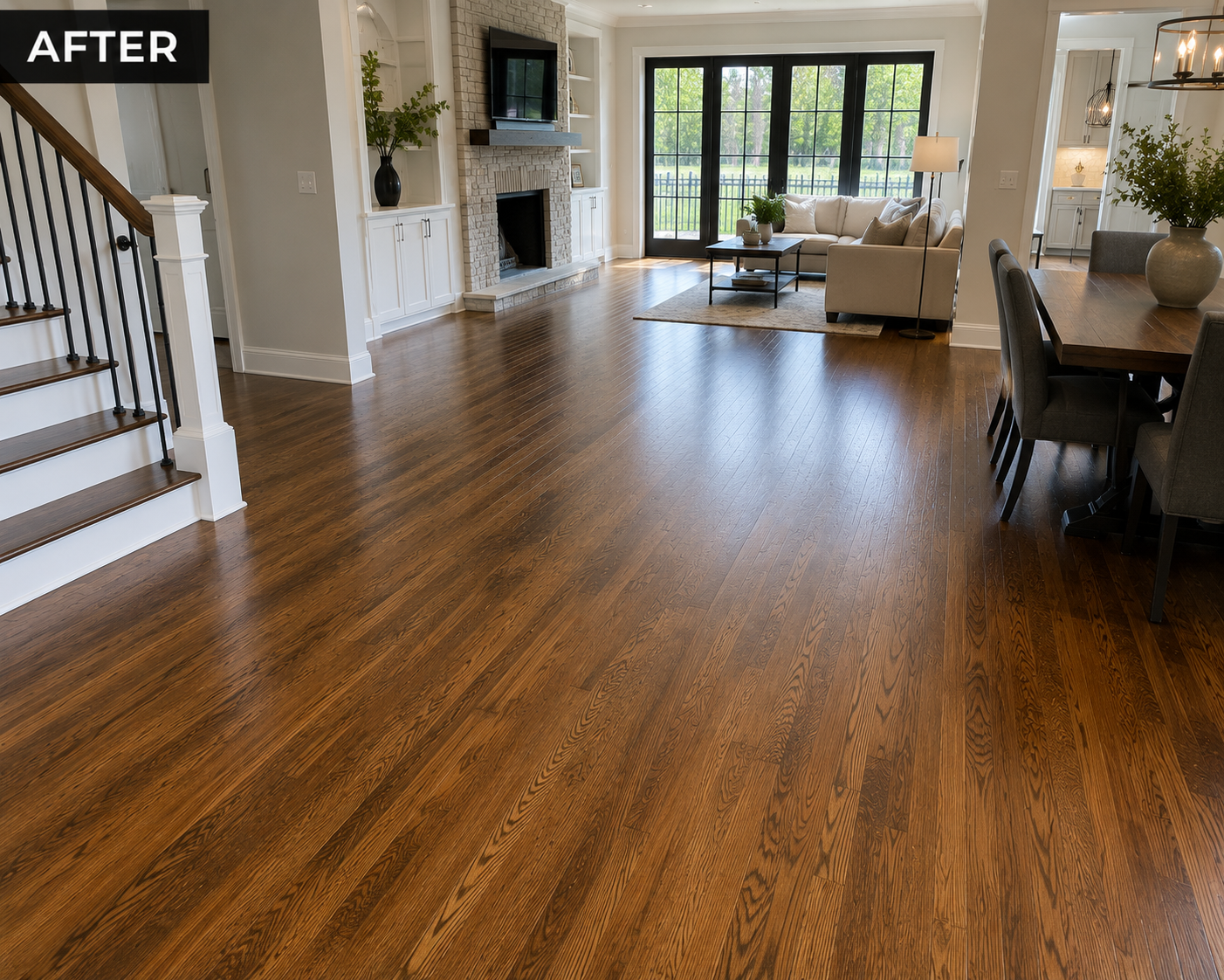 Custom Hardwood Floor Staining After – Winnetka,IL Custom stained hardwood flooring completed in a Winnetka home.