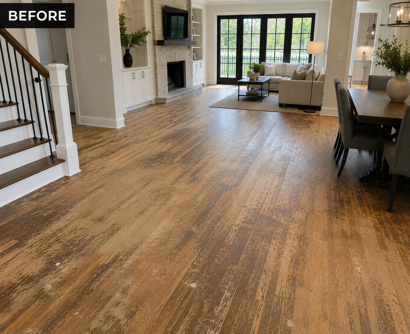 Custom Hardwood Floor Staining Before – Winnetka,IL Hardwood flooring before custom stain application in Winnetka.