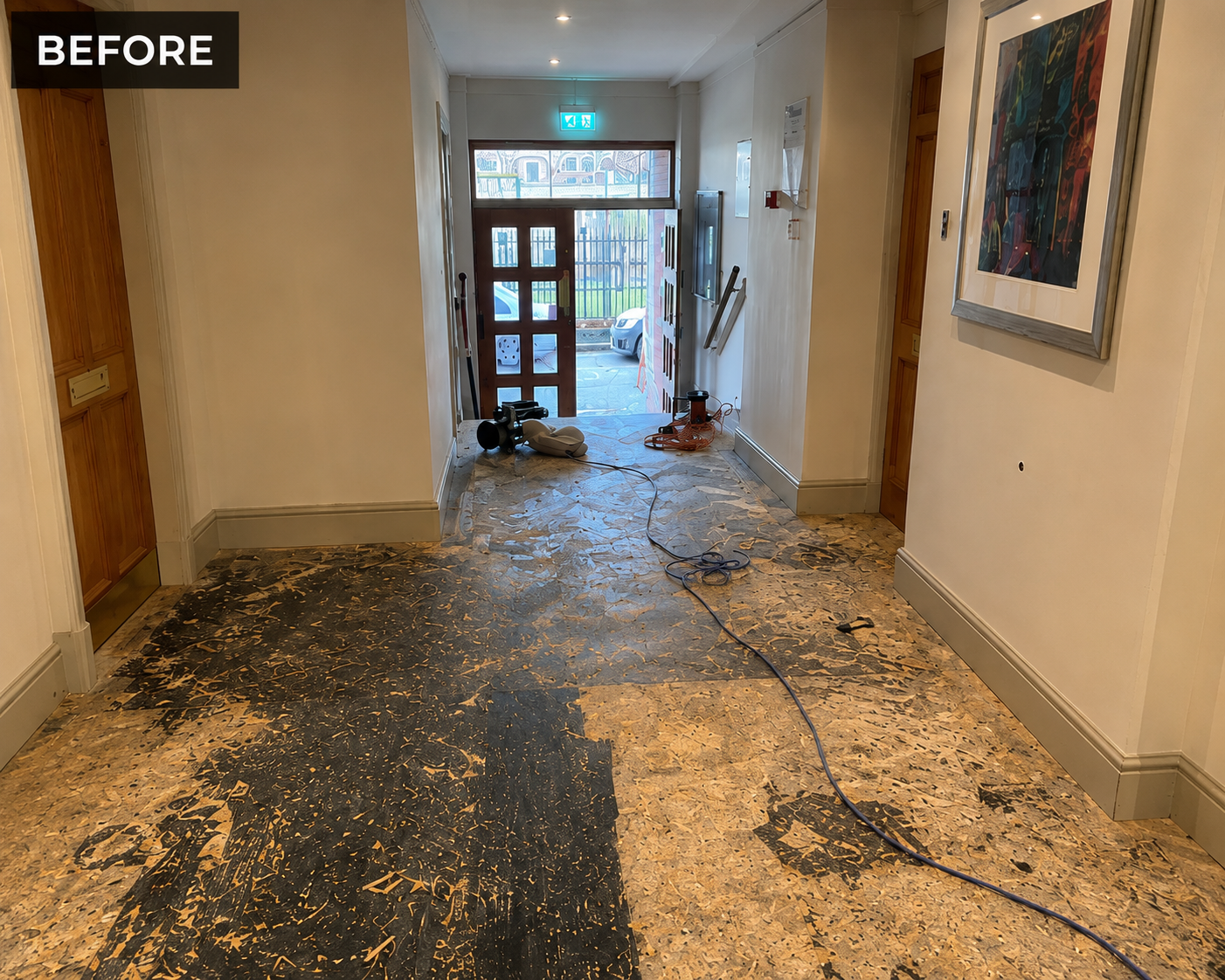 Hardwood Floor Installation Before – Chicago IL Before hardwood floor installation showing subfloor preparation in a Chicago home.