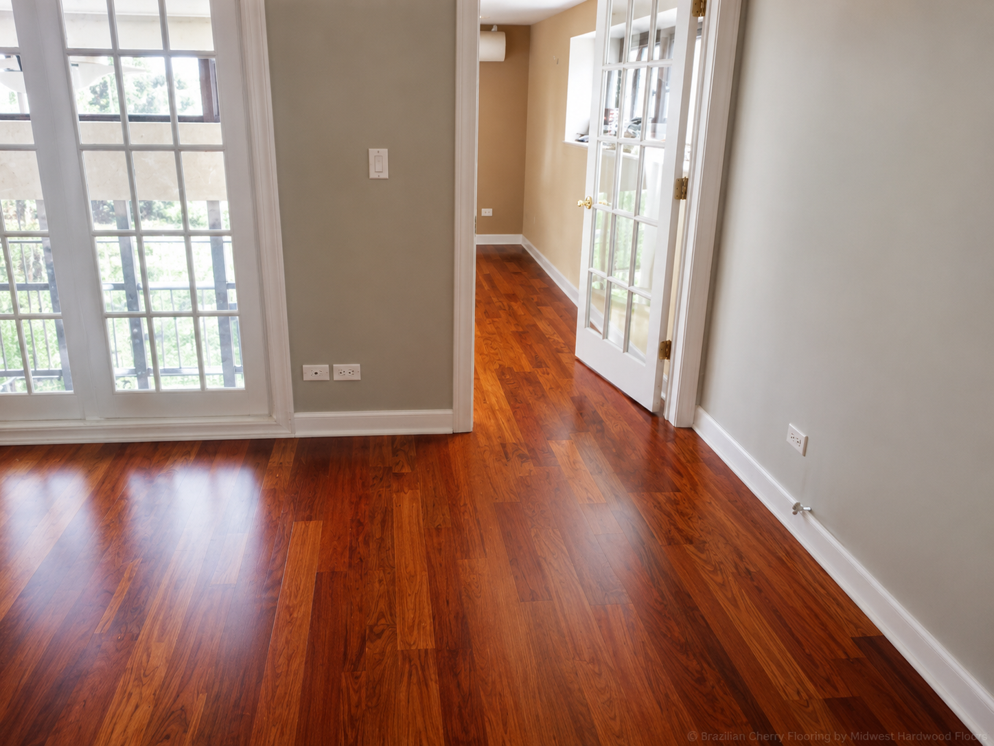 Finished Brazilian Cherry hardwood flooring with rich natural color in Lake Forest, IL by Midwest Hardwood Floors