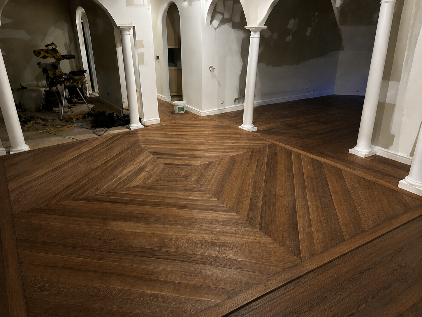 Dark stained hardwood floor after professional refinishing in Lincolnwood, Illinois