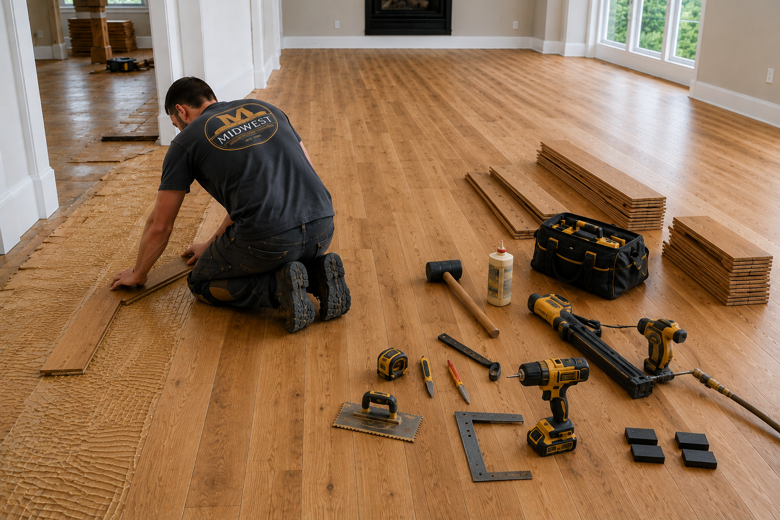Hardwood Floor Installation in Chicago | Midwest Hardwood Floors Professional hardwood floor installation in Chicago with wide-plank white oak flooring by Midwest Hardwood Floors.