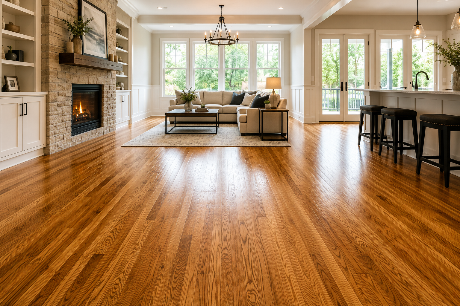 Professionally refinished hardwood floors in a Chicago home