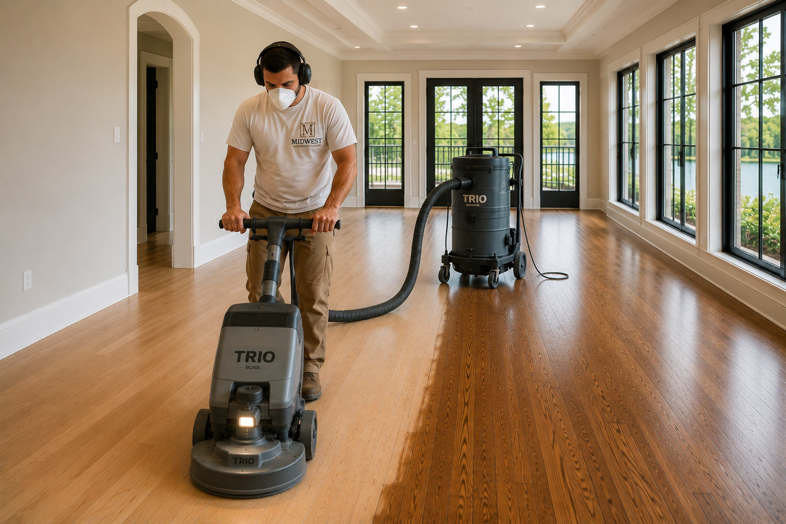 Dustless Hardwood Floor Refinishing in Lake Forest | Midwest Hardwood Floors Professional dustless hardwood floor refinishing in a Lake Forest home by Midwest Hardwood Floors.