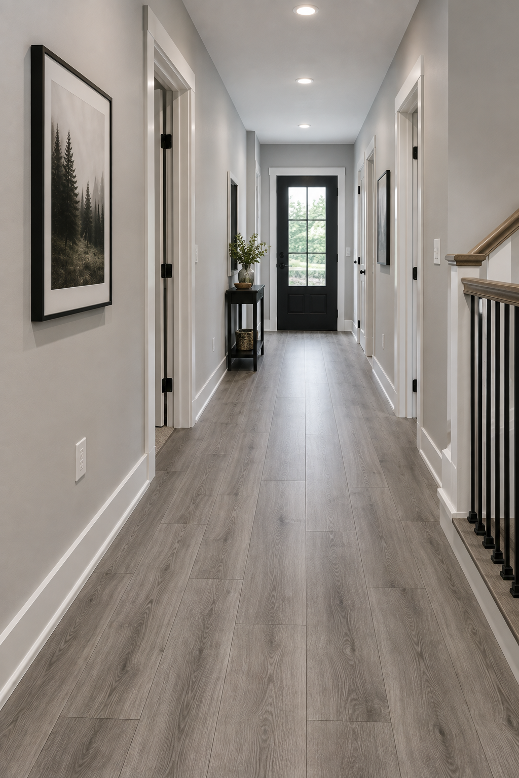 Gray laminate flooring in a hallway in Glencoe, IL