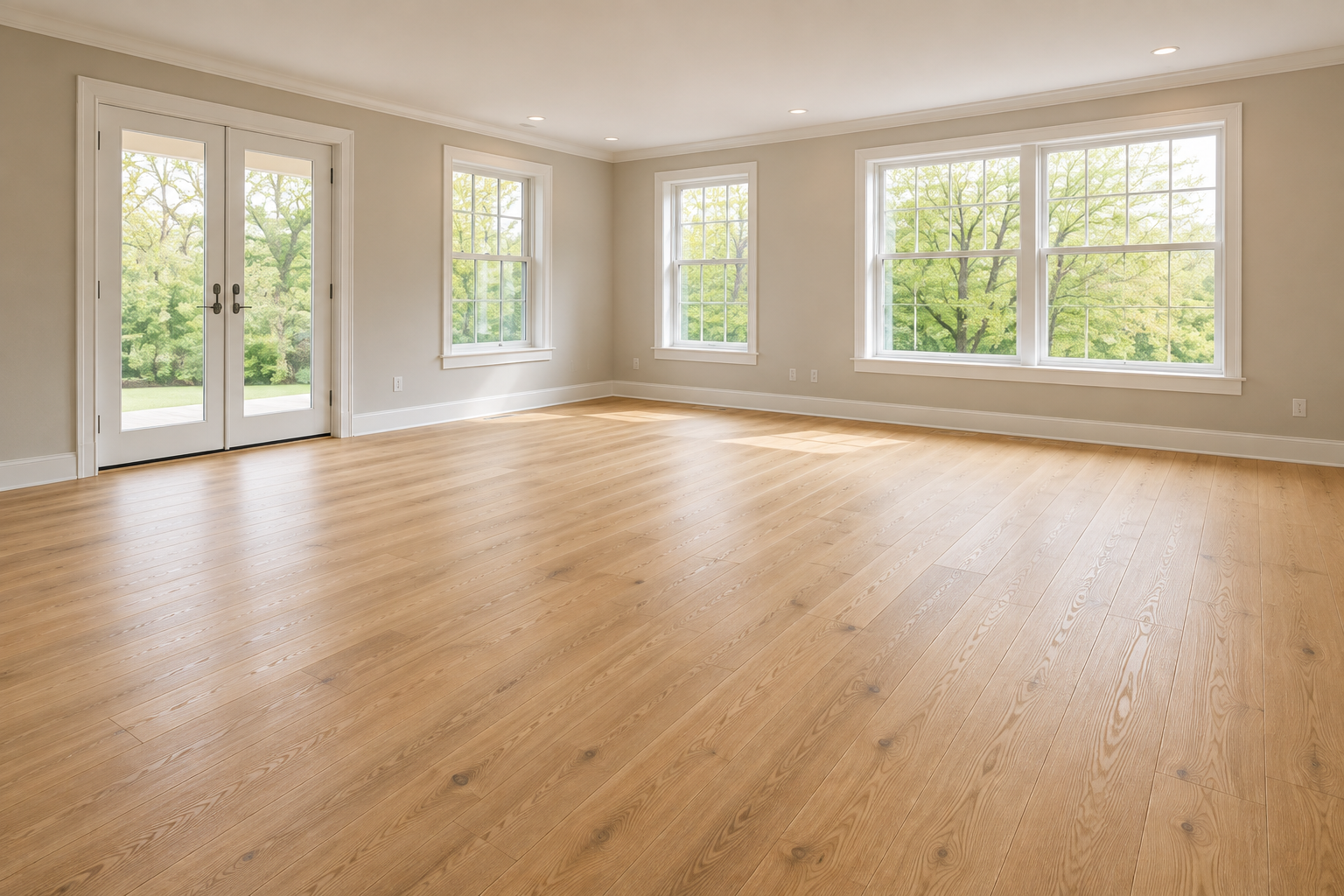 Light oak engineered hardwood flooring installed in a bright home in Morton Grove, IL