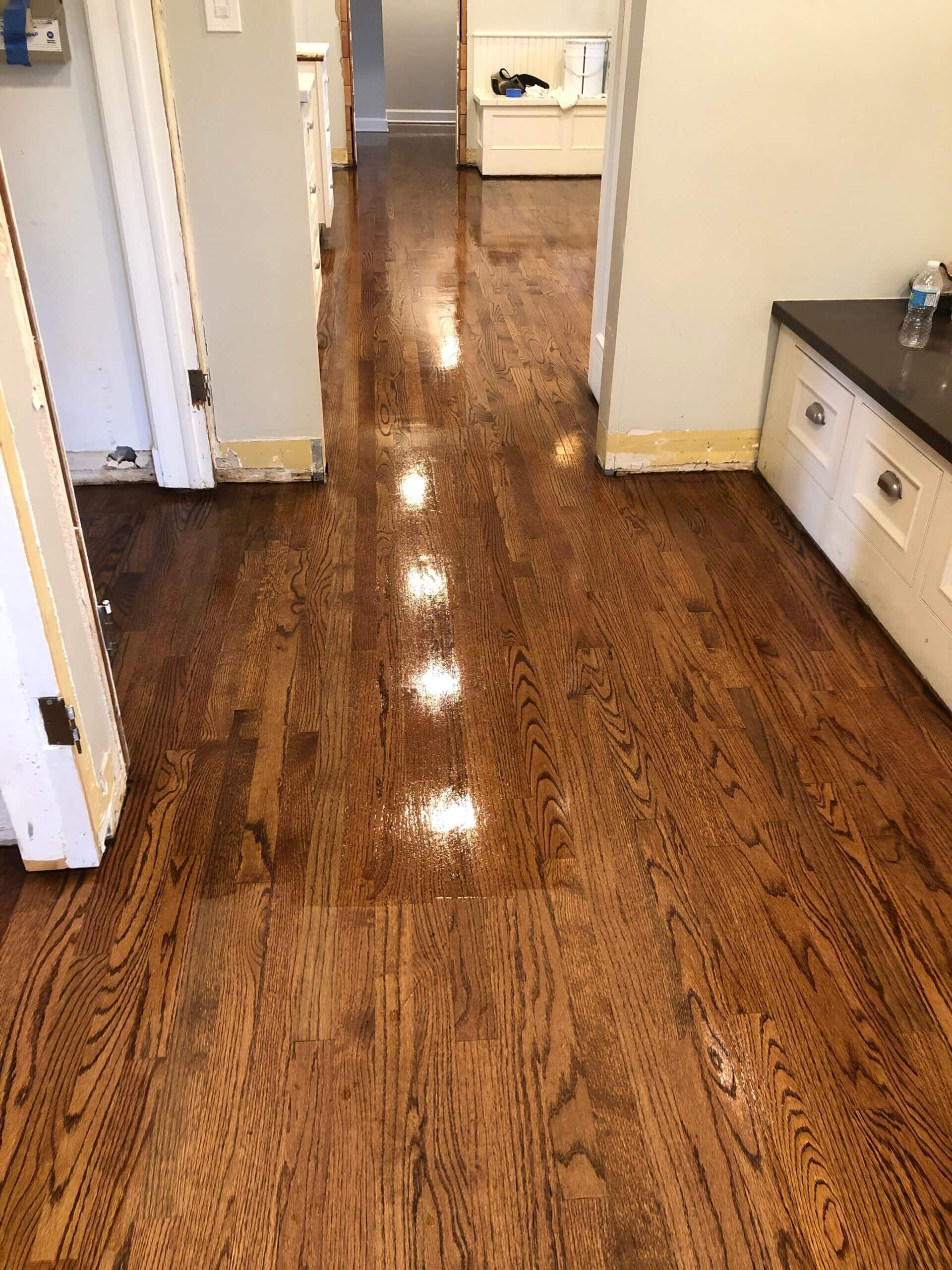 Red oak hardwood floor with Provincial stain and oil-based polyurethane finish in Lake Forest, IL by Midwest Hardwood Floors