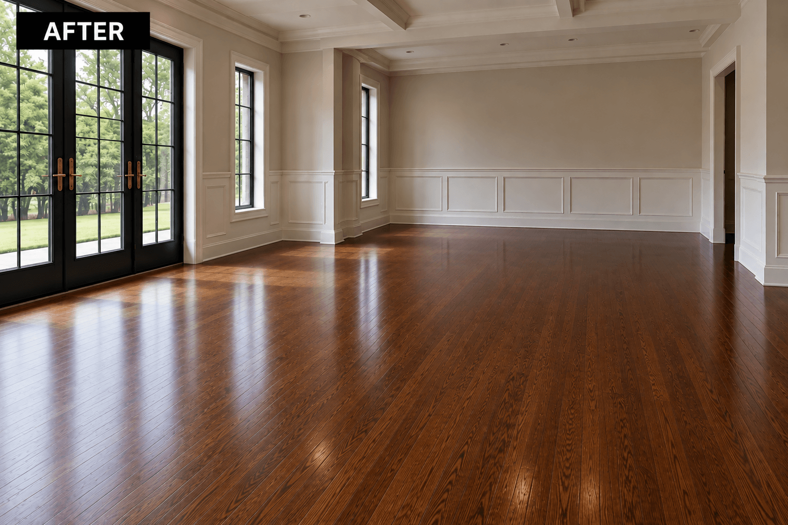 Professionally refinished hardwood floor by Midwest Hardwood Floors in Chicago