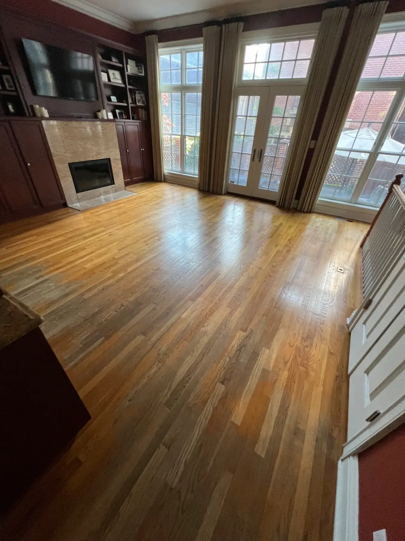 Red oak hardwood floor before refinishing in Wilmette, IL