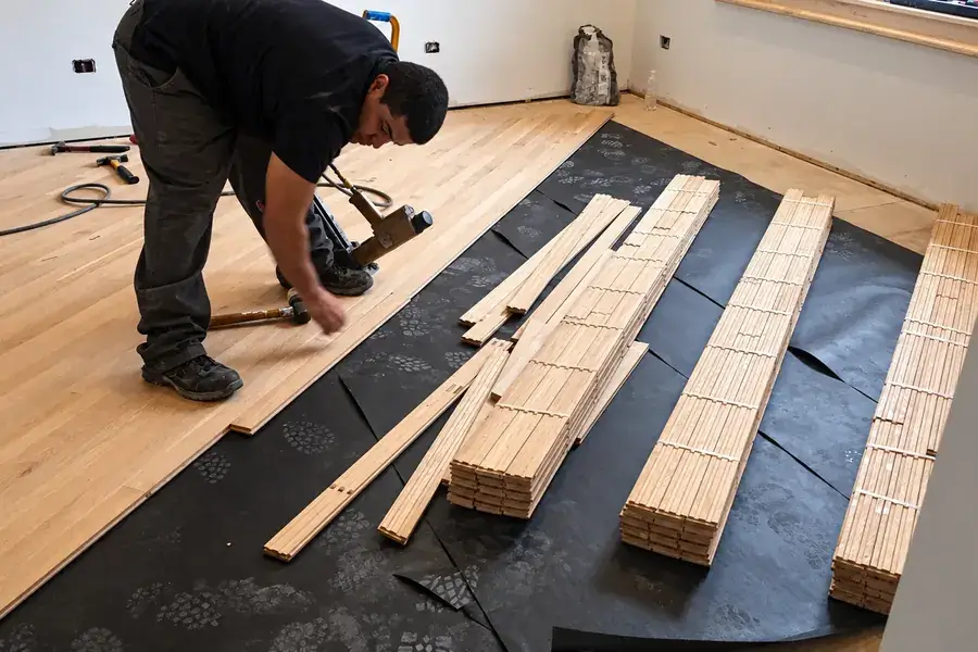 Hardwood floor installation in progress by Midwest Hardwood Floors