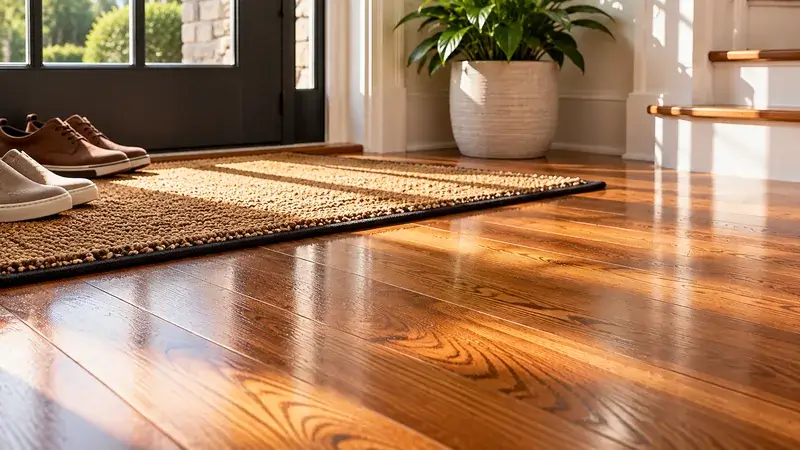 Hardwood entryway with protective mat for everyday floor care