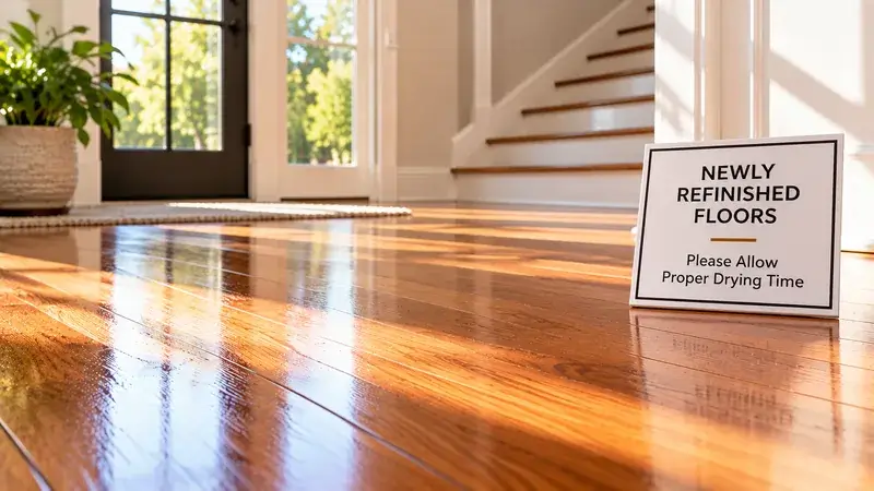 Newly refinished hardwood floor curing before normal use