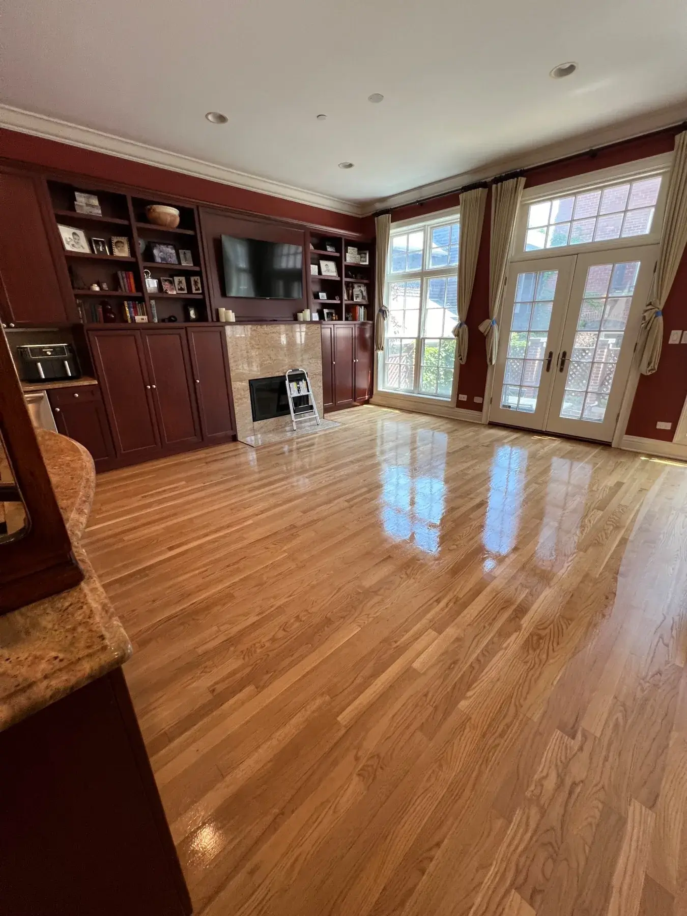 Refinished red oak hardwood floor in Wilmette, IL