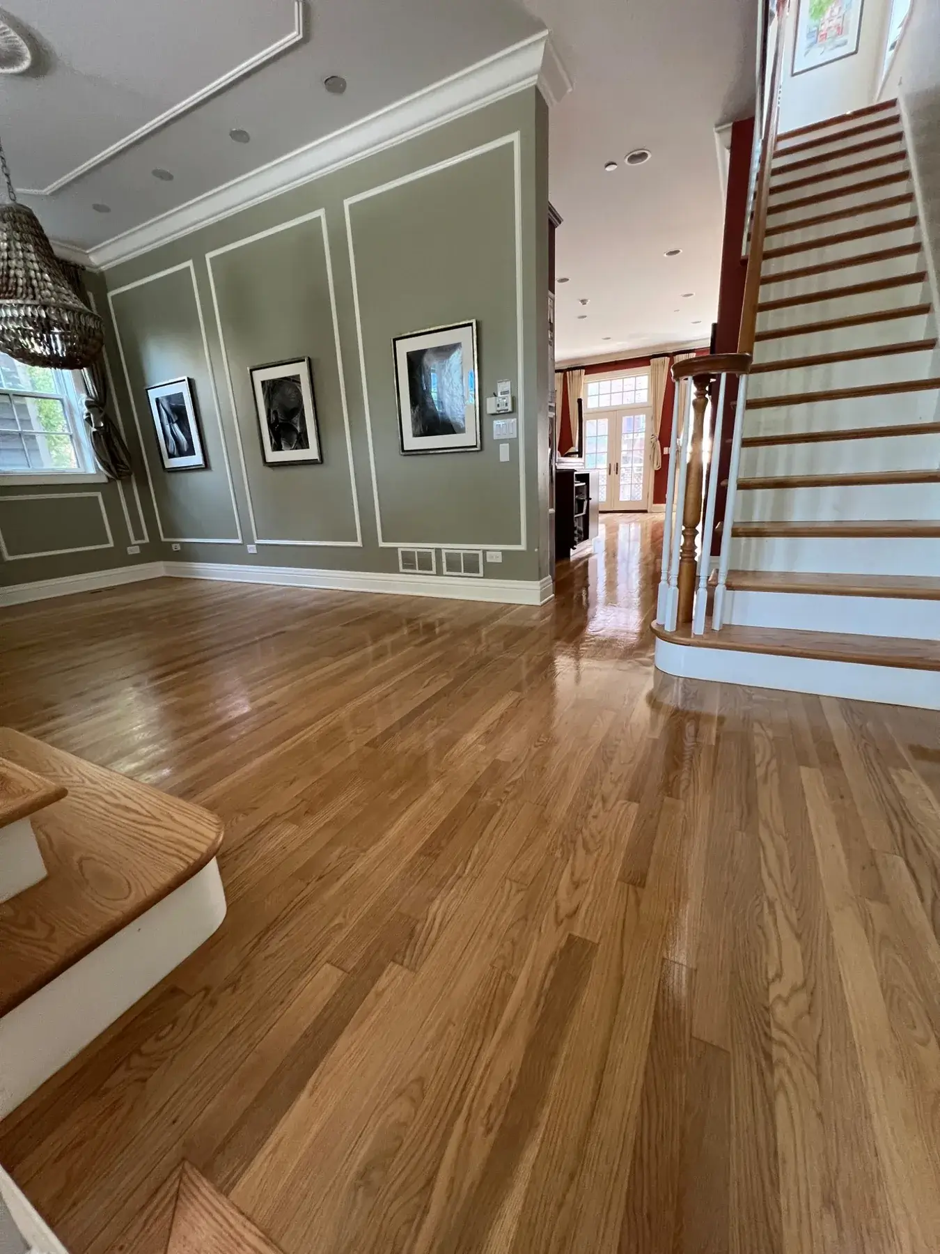 Refinished hardwood floors and staircase in Wilmette, IL